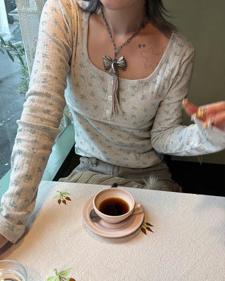 Henry Scooped Neck Flower Thermal Long T-Shirt