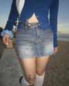 Cubic lettering denim mini skirt