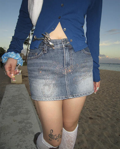 Cubic lettering denim mini skirt