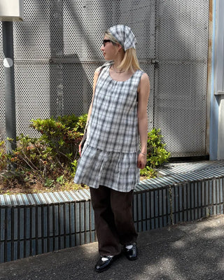 Scarf set check seersucker mini dress