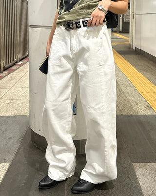 Button-back cinch wide cotton pants