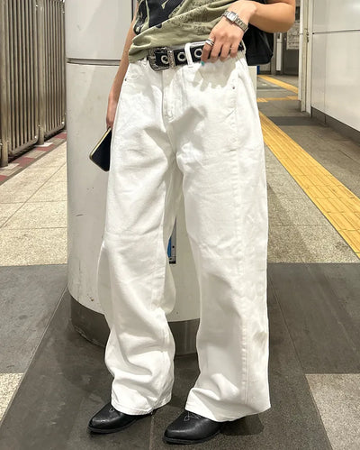 Button-back cinch wide cotton pants