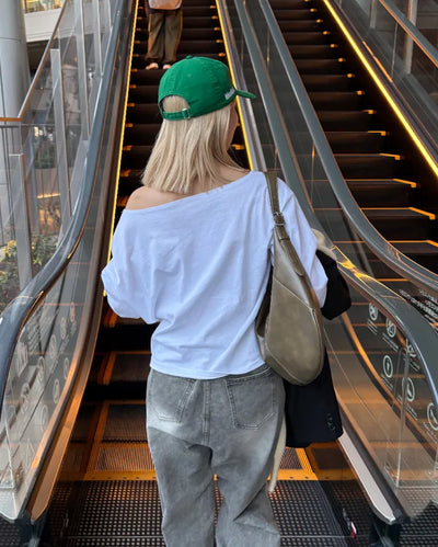 Off-shoulder cotton T-shirt