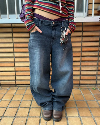 Natural Wash Rib Wide Denim Pants