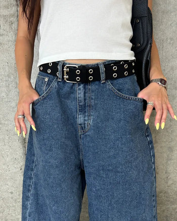 Suede double eyelet belt