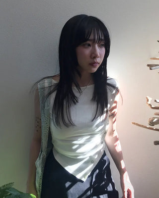 Asymmetrical Snap Button Sleeveless Top