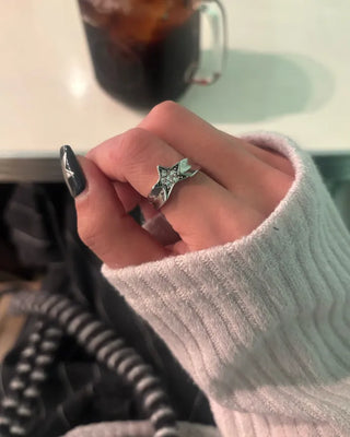 Black Star Stone Silver Ring