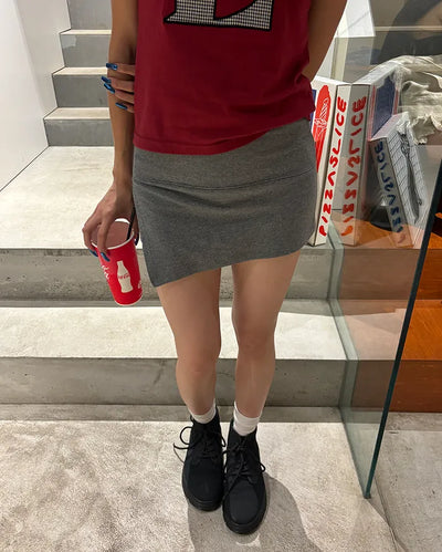 Asymmetrical design ribbed skirt pants