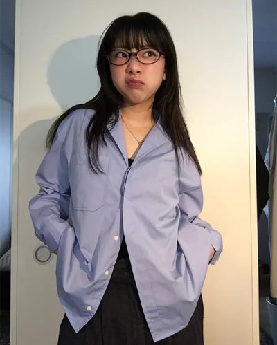 Notched lapel collar fly button shirt