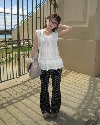Polka Dot Bootcut Ribbed Pants