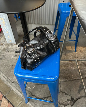 Double rivet belt leather tote bag