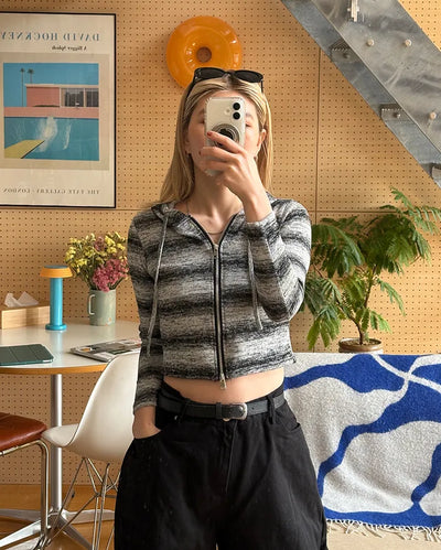 Gradient Border Double Zip Hoodie