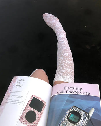 Flower lace sheer knee-high socks