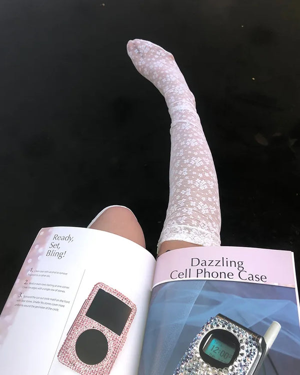 Flower lace sheer knee-high socks