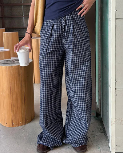 Super Wide Check Seersucker Pants