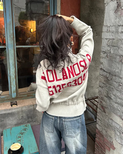 High-neck half-zip waist string sweater