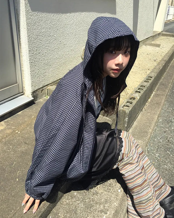 Checkered windbreaker hoodie