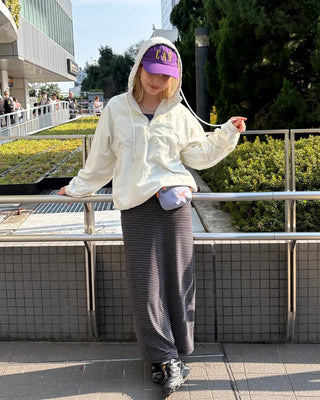 Melange-lined nylon hooded anorak