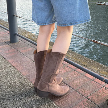 Suede pointed-toe half boots