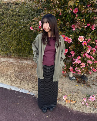 Striped back slit easy maxi skirt