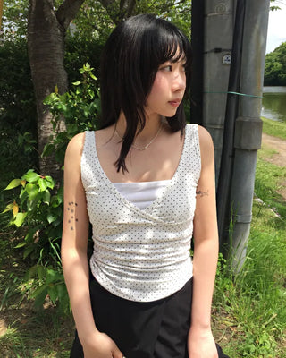 Surplice neck pindot tank top