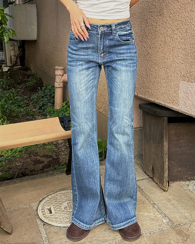Unique Whisker Wash Flare Denim Pants