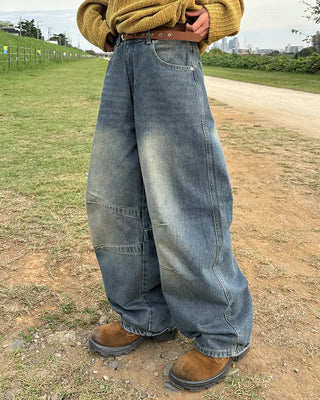 (Unisex) Slash Seam Point Balloon Denim Pants