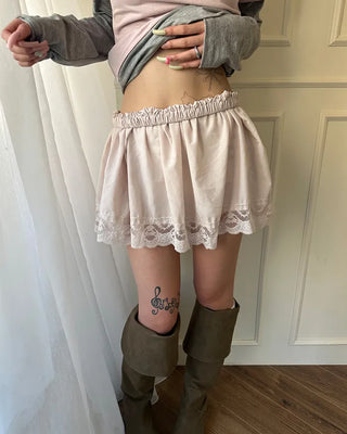 Wide lace hem mini flare skirt