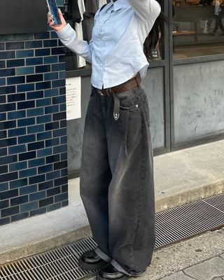 Vintage Wash Wide Denim Pants