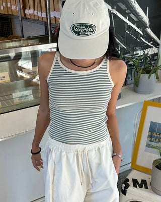 Ringer Cropped Striped Tank Top