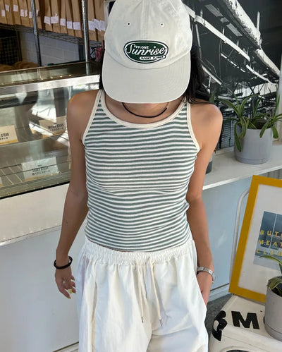 Ringer Cropped Striped Tank Top