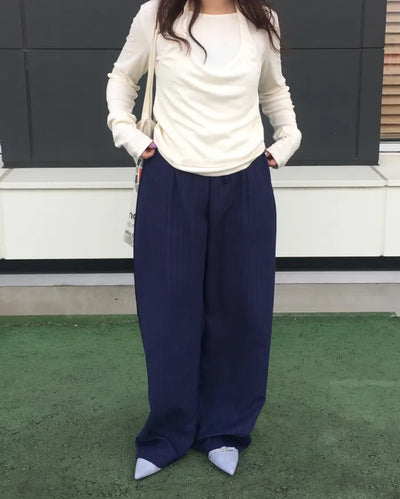 Striped suede wide easy pants