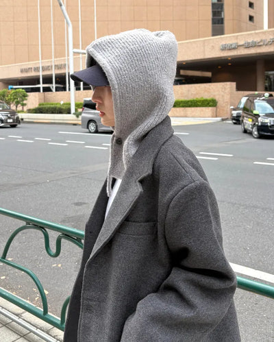 Neck Button Rib Knit Balaclava