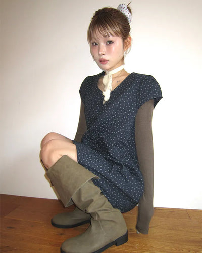 Teardrop neck gauze quilted tunic