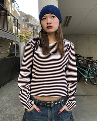 Thin striped ribbed cut and sew