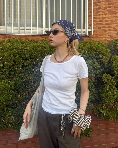Jewel neck simple short T-shirt