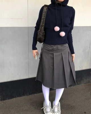 Pleated Asymmetrical Wrap Skirt
