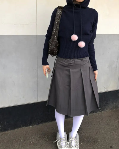 Pleated Asymmetrical Wrap Skirt