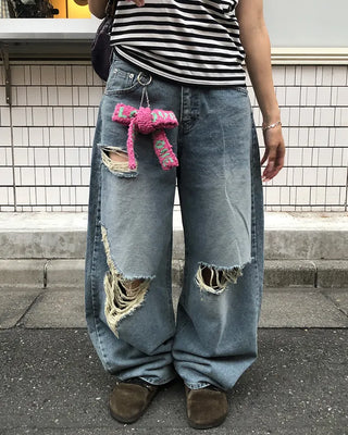 Three Vintage Distressed Wide Denim Pants