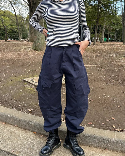 Knee-center seam cotton cargo pants