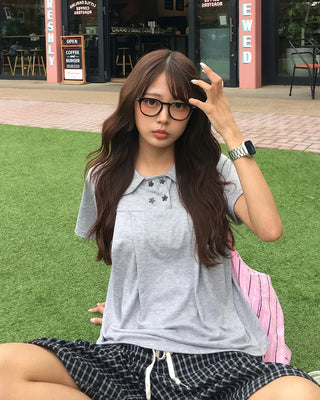 Star Double Button Round Neck Half T-Shirt