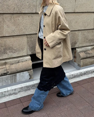 Square pocket single half trench coat