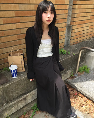 Center Cross Nylon Long Skirt