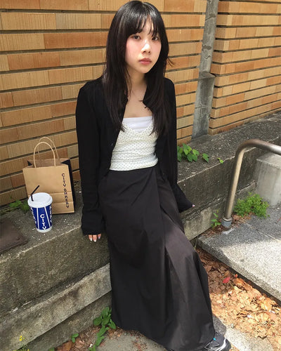 Center Cross Nylon Long Skirt