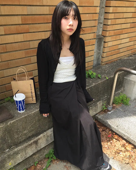 Center Cross Nylon Long Skirt