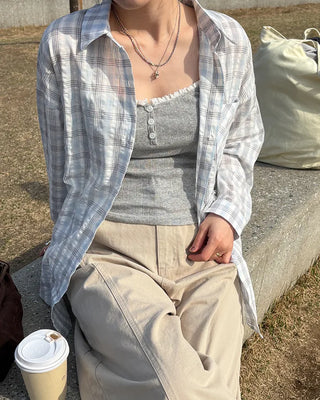Round Hem Seersucker Check Shirt