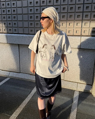 Double Horse Print Half T-Shirt