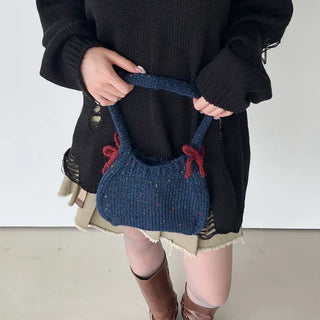 Ribbon bicolor mesh tote bag