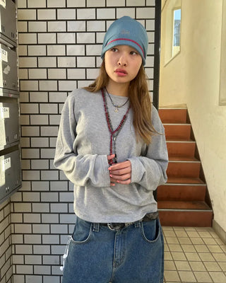 (Unisex) Semi-Cropped Waffle Long Sleeve Cut and Sewn