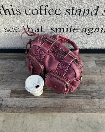 Block stitch stud vintage Boston bag